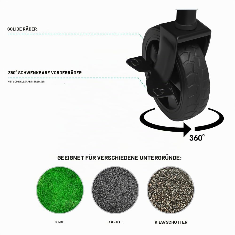 VONROC Faltbarer Bollerwagen für Garten und Strand – kompakt, 60 kg Tragkraft, 50 l Fassungsvermögen – pannensichere Räder, Stahlrahmen, zusammenklappbar mit Tasche, schwarz