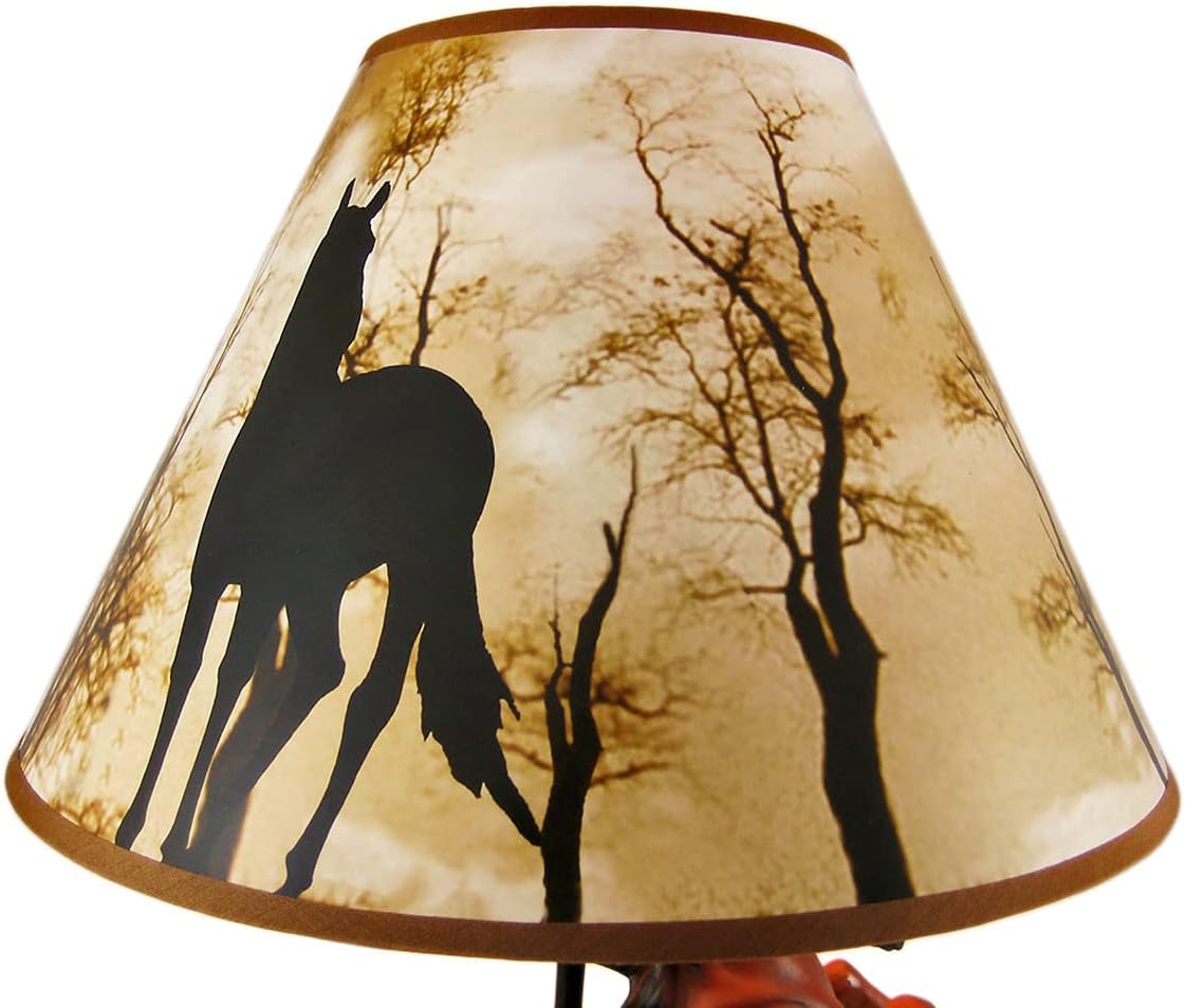 DWK Brown Stallion Horse Table Lamp W/Nature Print Shade