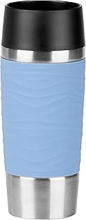 Emsa N2010700 Wave-Design Kubek Termiczny, Obudowa ze Stali Nierdzewnej / Tworzywo Sztuczne / Silikon, Pudrowo Niebieski, 360ml