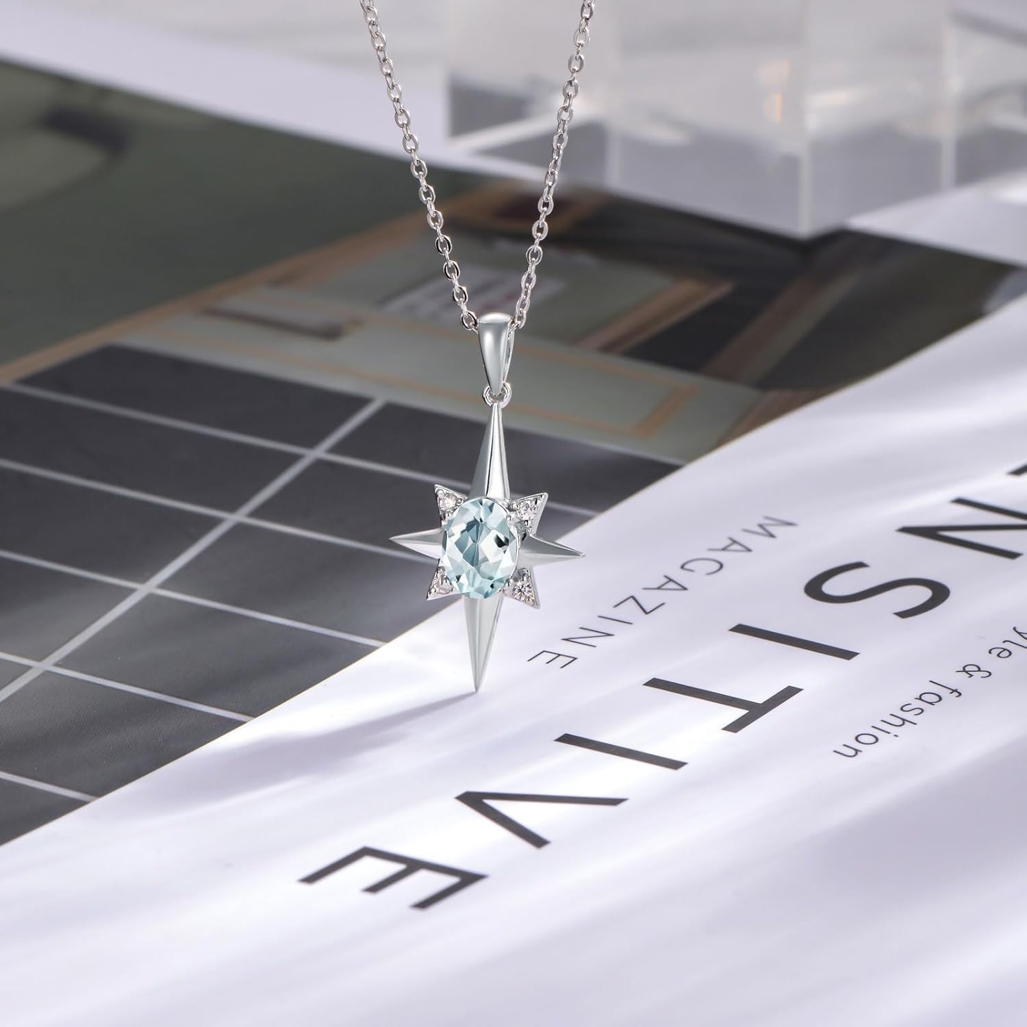 North Star Necklace for Women 925 Sterling Silver Star Pendant with Birthstone Polaris Necklace for Mom Jewelry Gift for Women