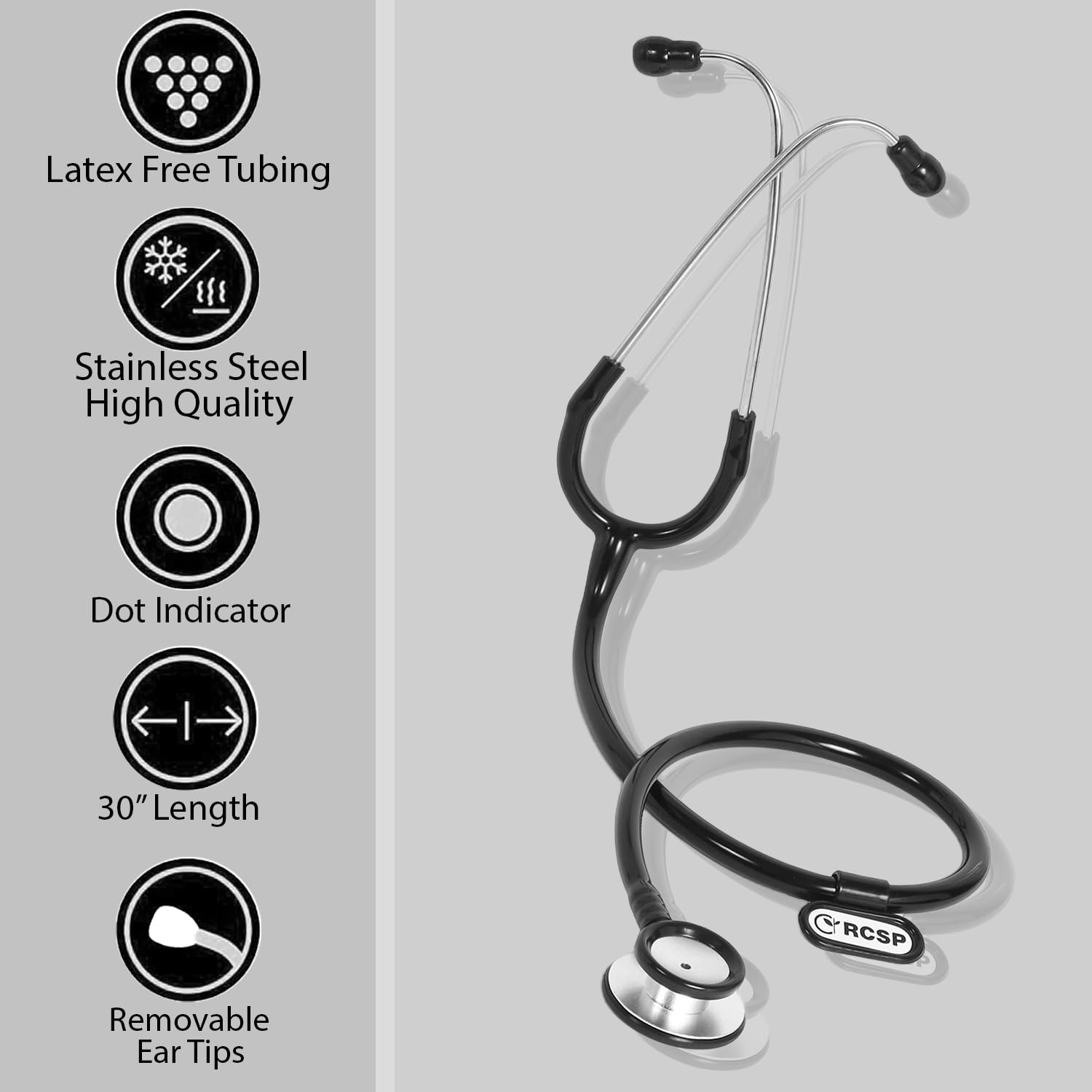 RCSP Acoustic Stethoscope for doctors and Medical students | light weight Aluminium Chest Piece with Flexible Jointless Tube & Soft Sealing Ear Knobs (MICRO SHINE) 2