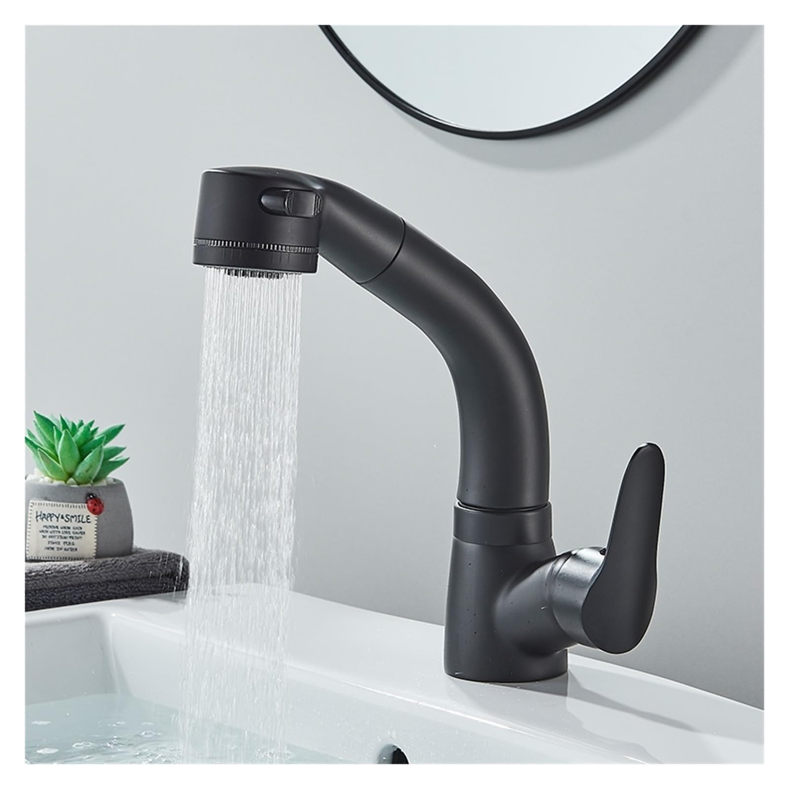 Mitigeur lavabo noir extractible et relevable pour un confort de salle de bains haut de gamme