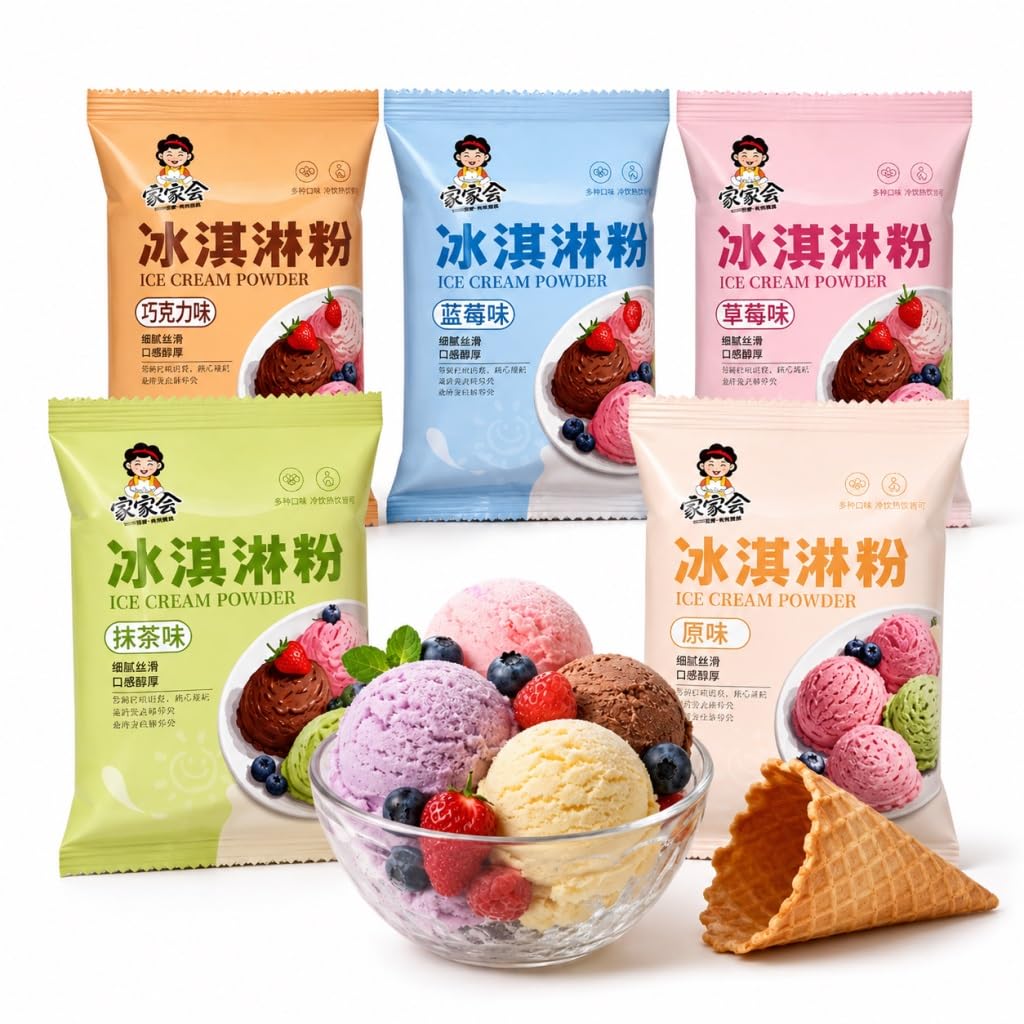 Helado En Polvo Casero - 5 Sabores (40 G X Paquetes) | Bricolaje Fácil | Suave Y Cremoso | No Se Necesita Máquina For Hacer Helados