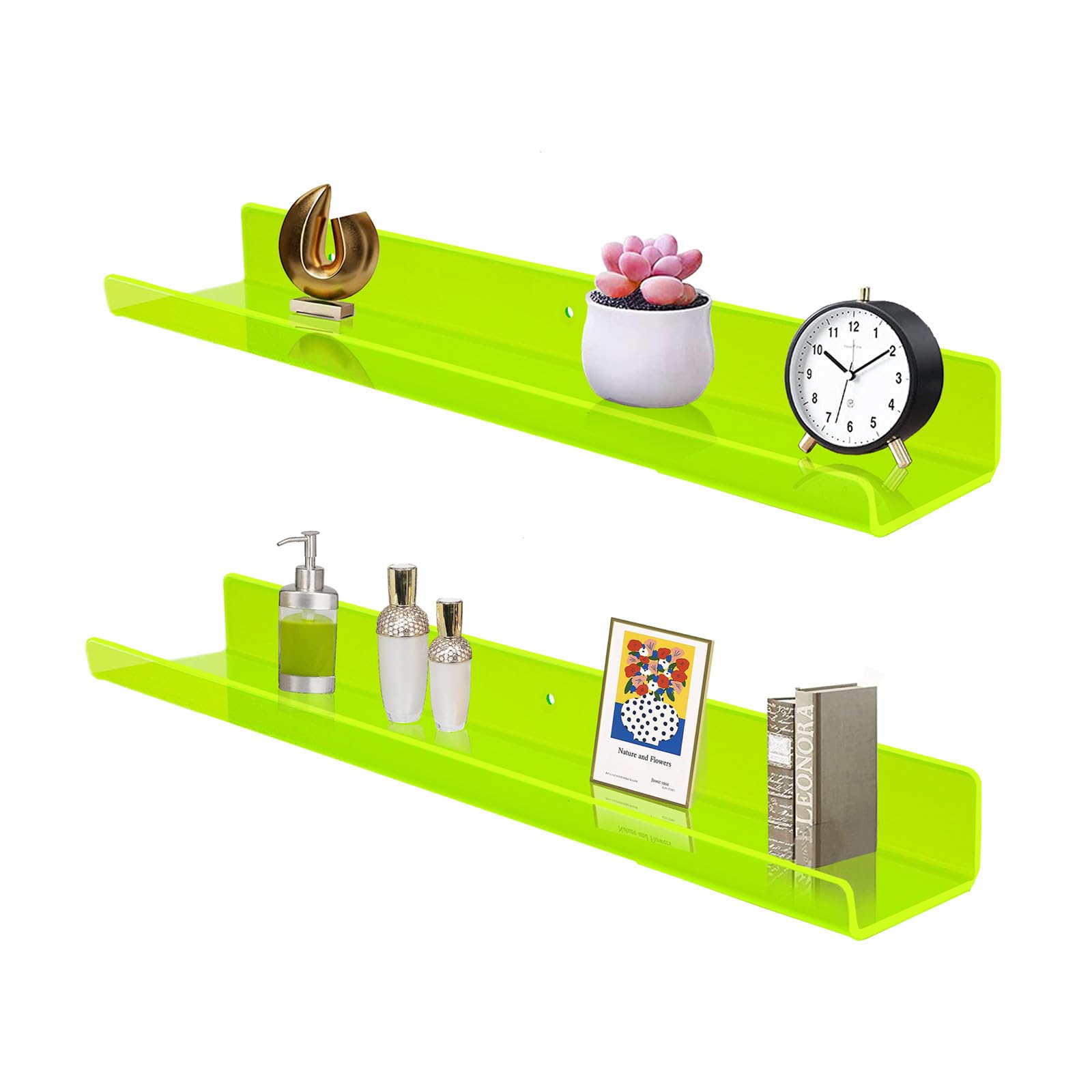 ROYALITA 24 Inches Acrylic Floating Book Shelves Wall Mounted Set of 2, Wall Hanging Plant Display Shelves - Image 2