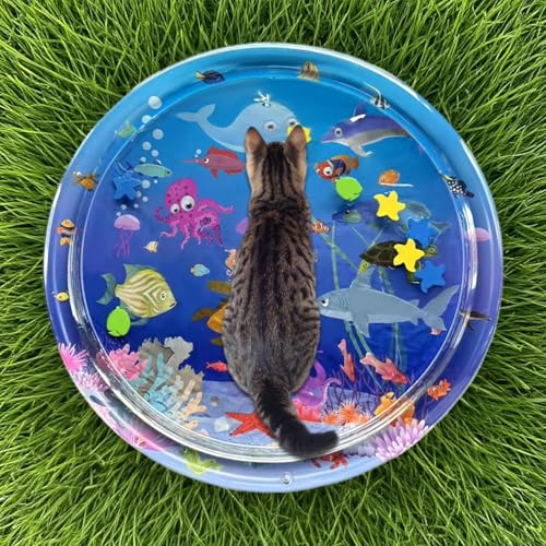 Tapete de Água para Gatos Brincarem - Tapete Aquático Com Peixes | Almofada Refrescante Para Verão,