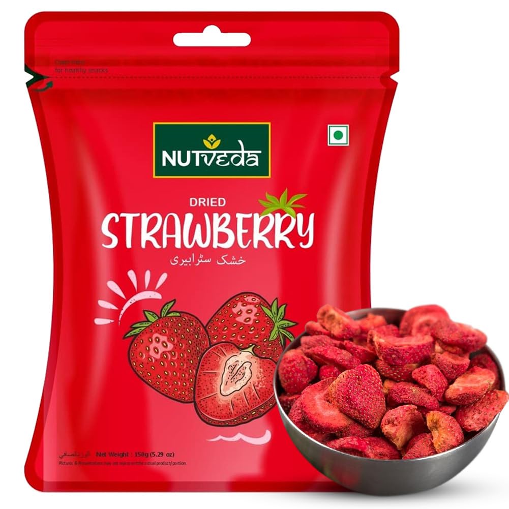 NUTVEDA Dried Strawberry Fruit 150g - Healhy Dry Fruit | High in Antioxidants, Vitamin C, Potassium | Healthy Snacks for Breakfast Morning Cereals, Oat Meals & Salad Garnishing (B09PRKR3CJ) Amazon Price History, Amazon Price Tracker