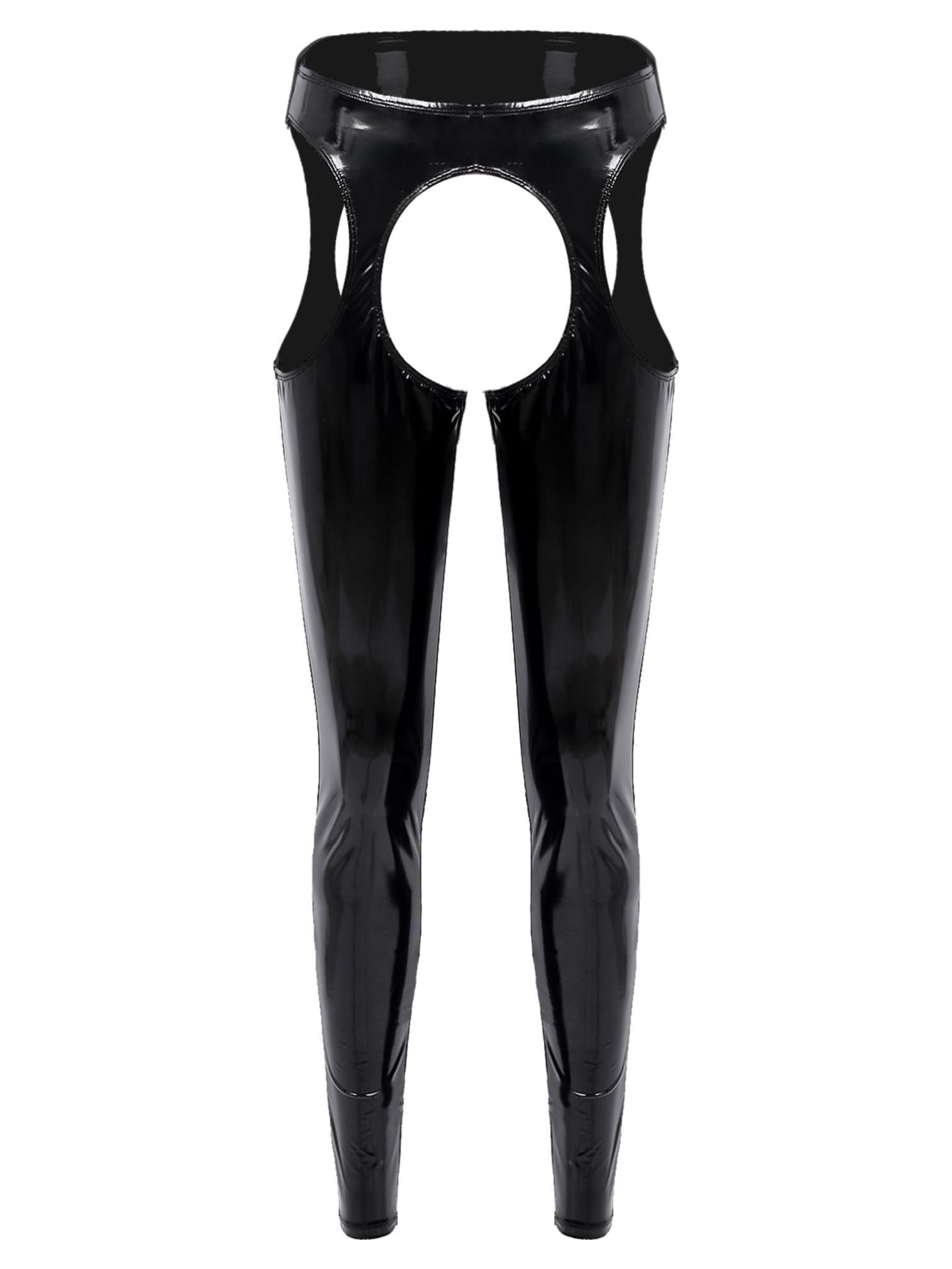 Women's Patent Leather Hollowing Out Dance Bottoms Leggings Long Assless Chaps Pants