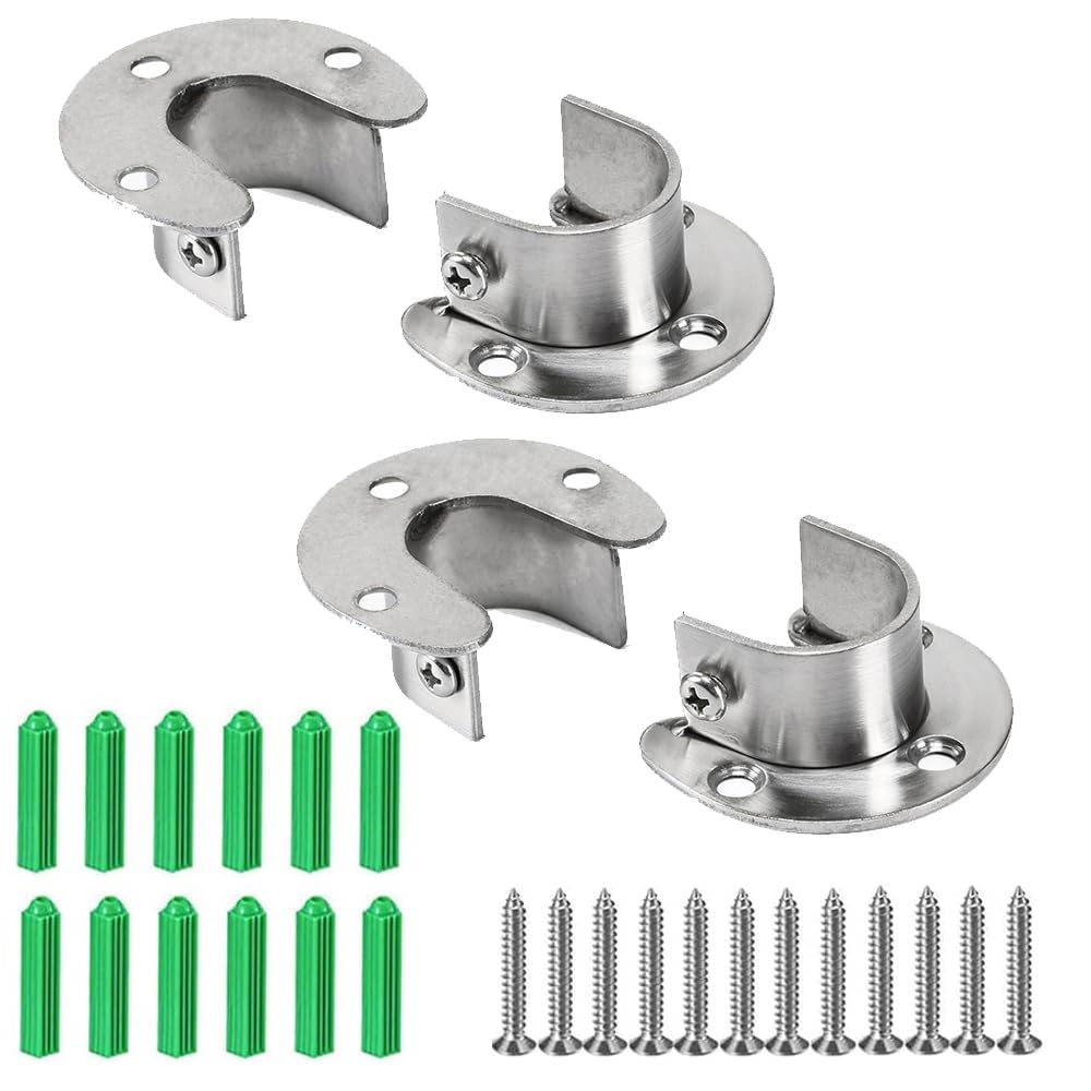 Leliafleury Supporti Per Asta Armadio In Acciaio Inox, 4 Pezzi Con Viti E Tasselli, Flangia A U Da 22 Mm Per Appendini E Tende