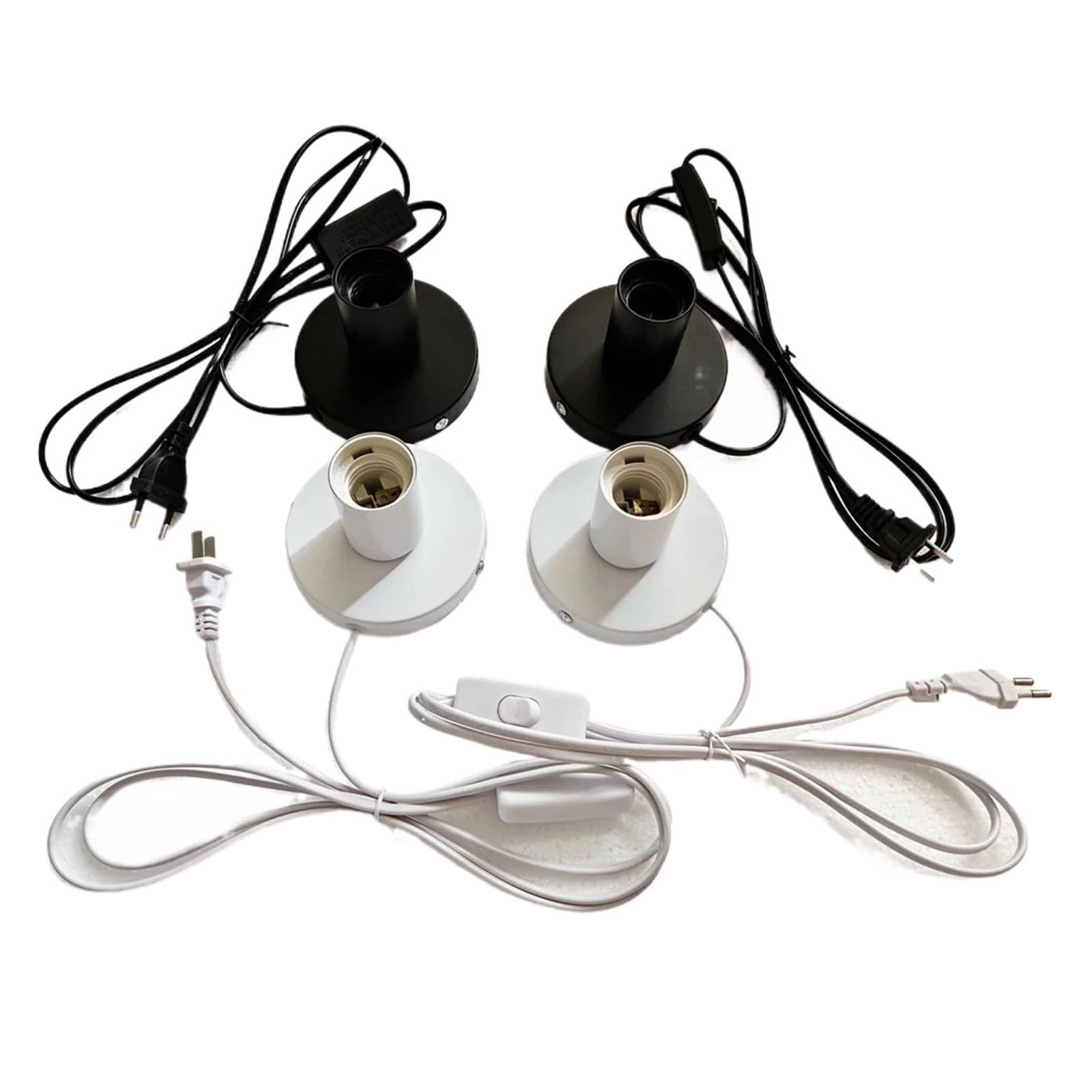 Portalámparas Luz nocturna con Cable de 1,6 M, cabezal de lámpara en línea E27, enchufes de lámpara de mesa, lámpara decorativa(Sliver-U+S Plugs)