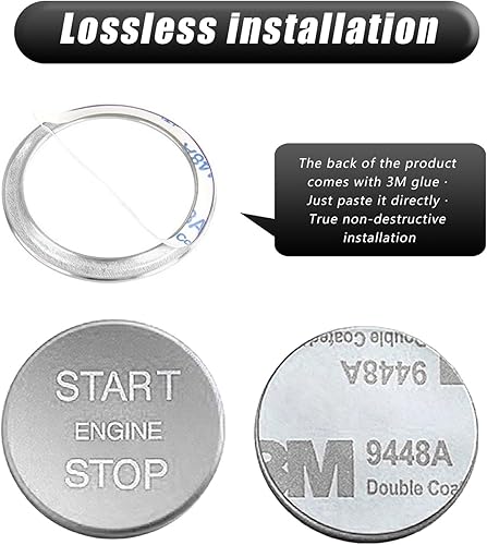 Miniatura 4 de QODOLSI 2 fundas para botón de arranque y parada del motor de automóvil, tapa de anillo de arranque de aleación autoadhesiva, decoración resistente
