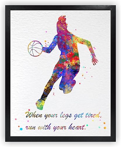 Dignovel Studios Póster de baloncesto de 8 x 10 pulgadas sin marco para niña, cuando tus piernas se cansan, póster motivacional en acuarela,