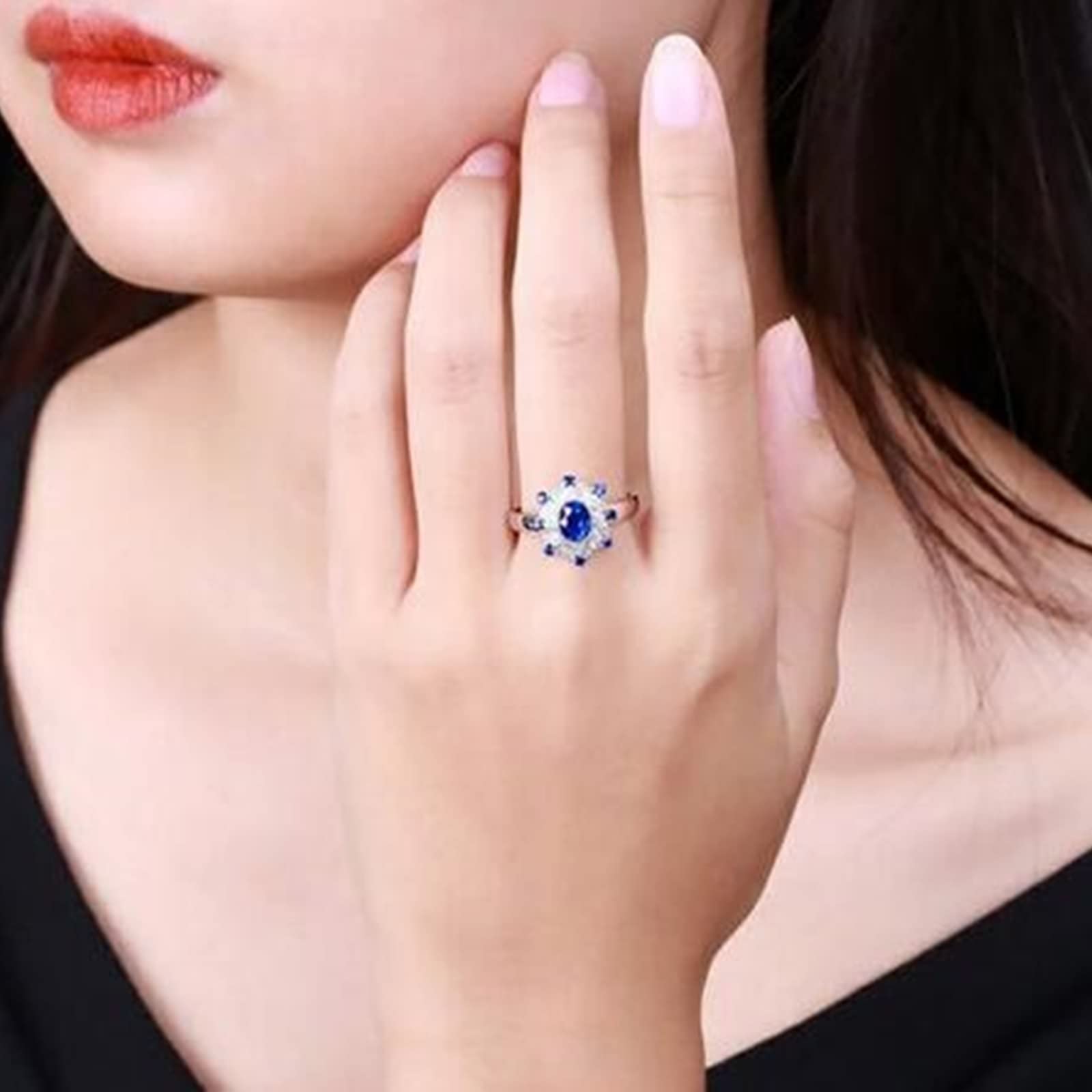 AMDXD Verlobungsring Weiß Gold 18 Karat Au750 Frauen, Saphir Hochzeitsring Blau, Blumen Pärchen Ringe Weiß Gold 750 mit Diamant Echtgold Schmuck