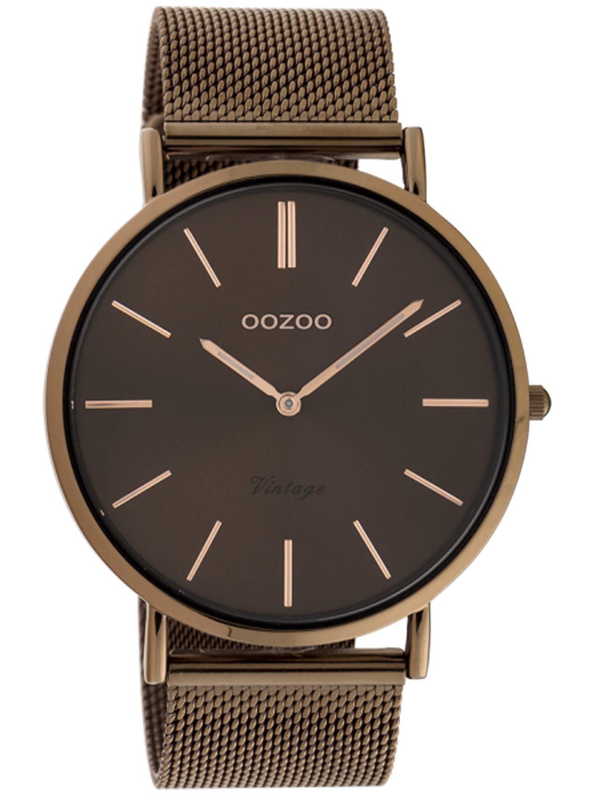 Oozoo Vintage Armbanduhr | mit Milanaise-Band, 44 mm Gehäuse, Braun