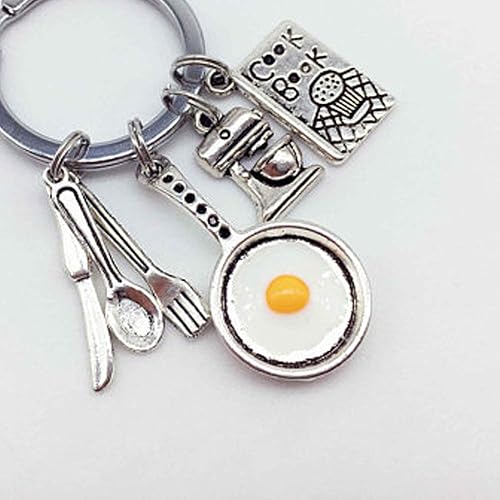 Miniatura 4 de SaiDian Llavero creativo para hornear de chef, llavero de huevo, cubertería, cuchara, cuchillo, tenedor, libro de cocinero, colgante, llavero,