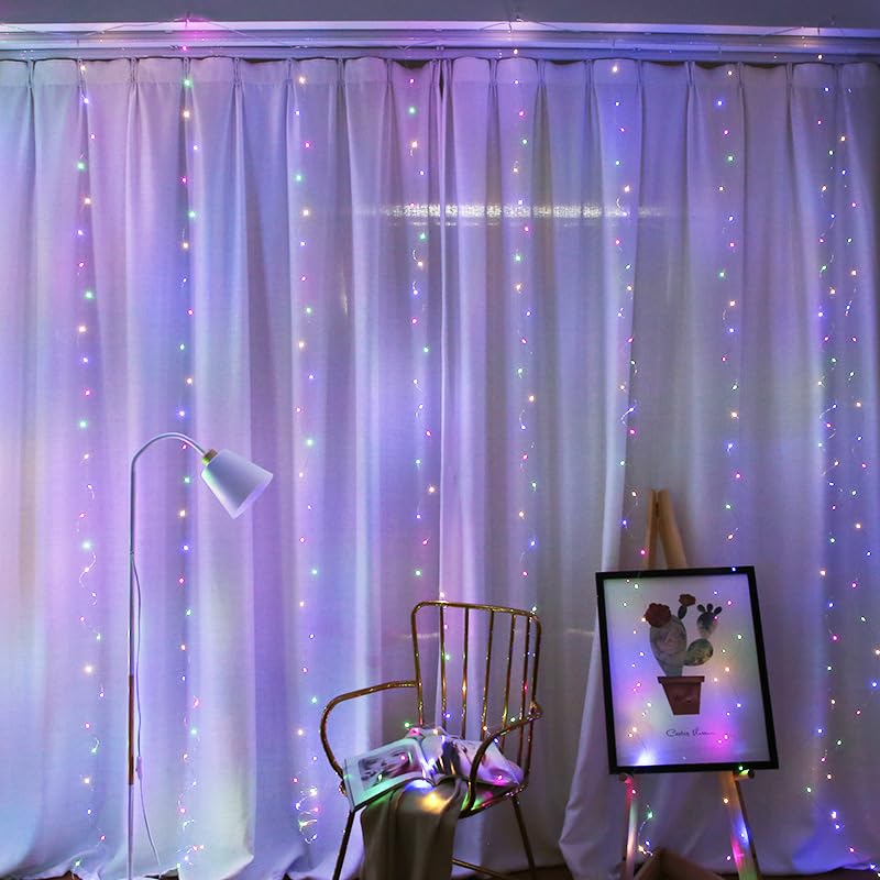 Image of 300 LED Warm White Fairy Curtain Lights - 3m USB Plug-in String Lights with Remote Control, 8 Modes for Indoor /Outdoor Use - Perfect for Bedroom, Weddings, Parties, and Holiday Decor (2, Colourful)