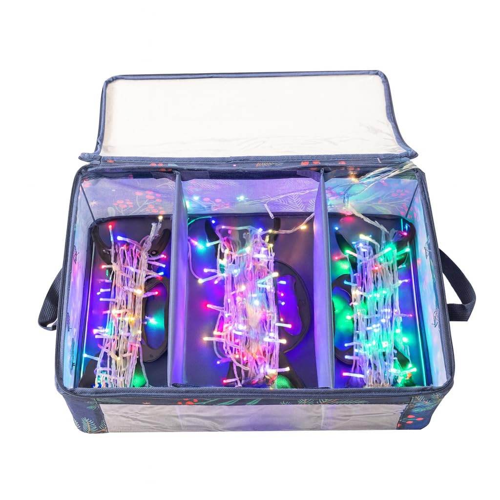 Periea Berries And Branches ‘Lumi’ Collapsible Christmas Led Lights Storage Box With 3 Pp Spools – Holiday Décor & Fairy Light Organiser