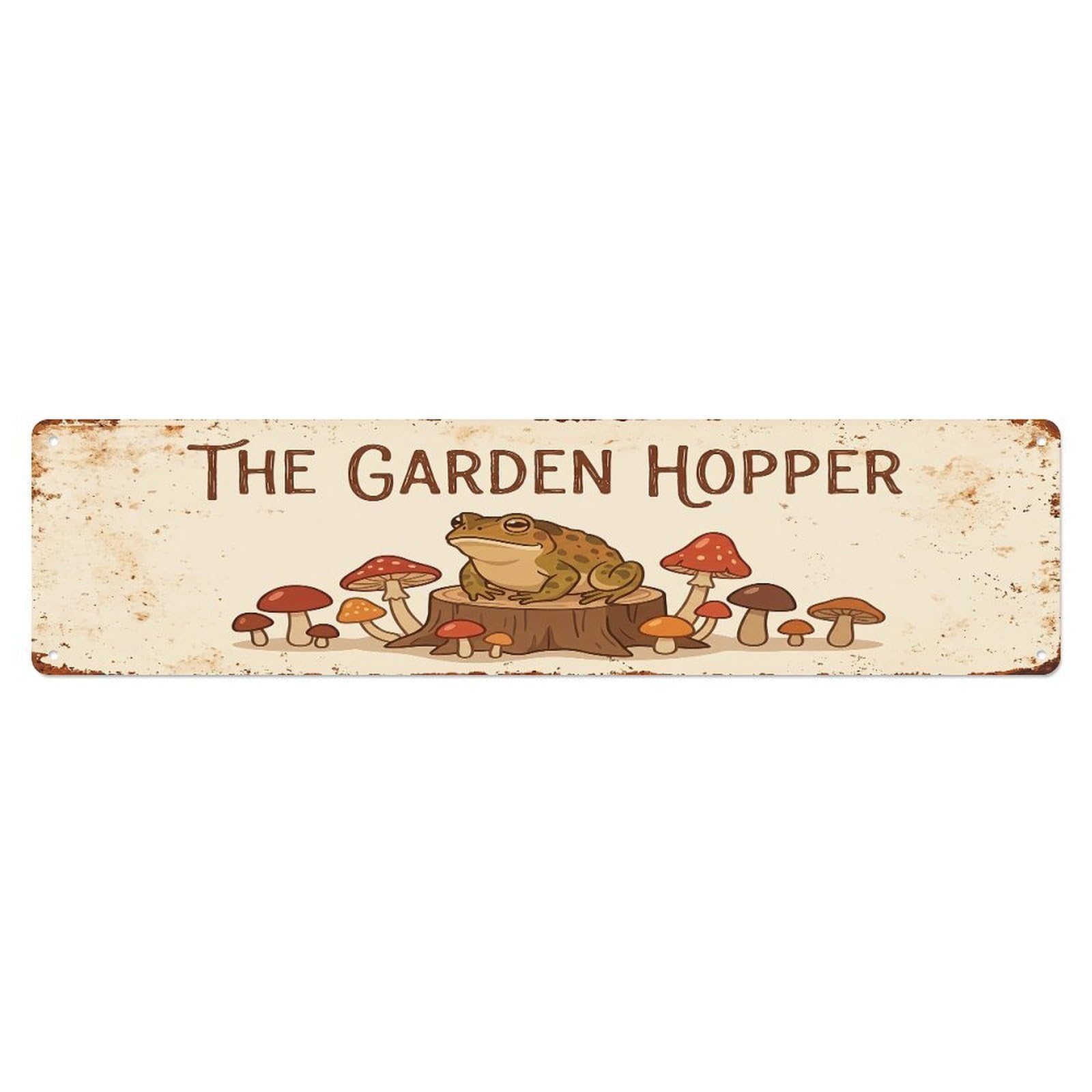 Vintage Toad Farm Scene THE GARDEN HOPPER Metal Tin Sign