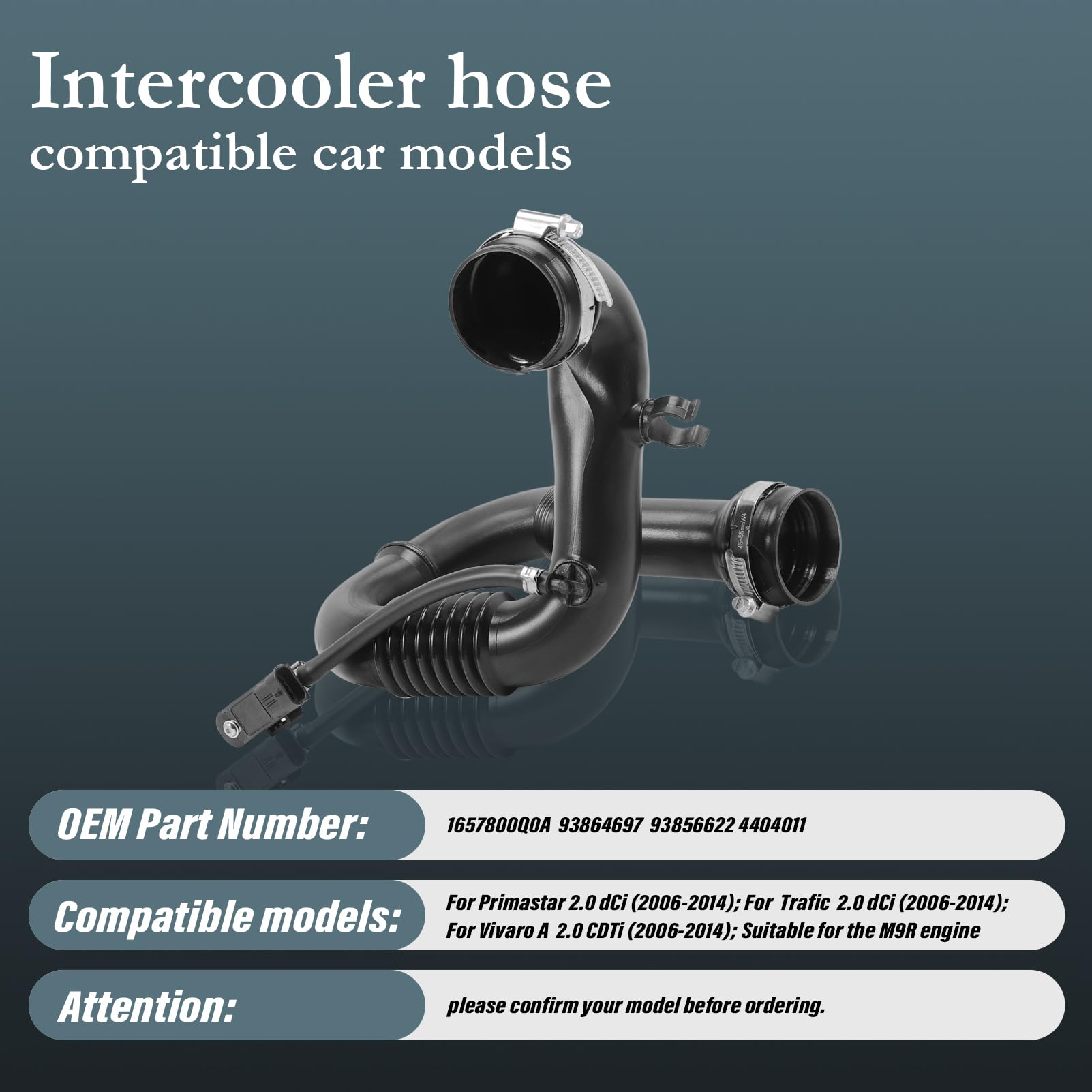 Tubo intercooler turbo boost per Nissan Primastar Trafic Vivaro A 2006-2014 1657800Q0A 93864697 93856622 4404011