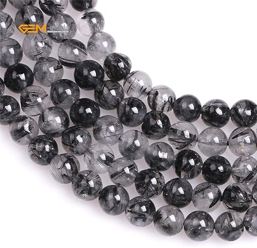 Miniatura 932 de GEM-Inside - Cuentas sueltas de piedra de lava negra natural de 0.315 in para hacer joyas, 15 pulgadas Cordierita de grado A