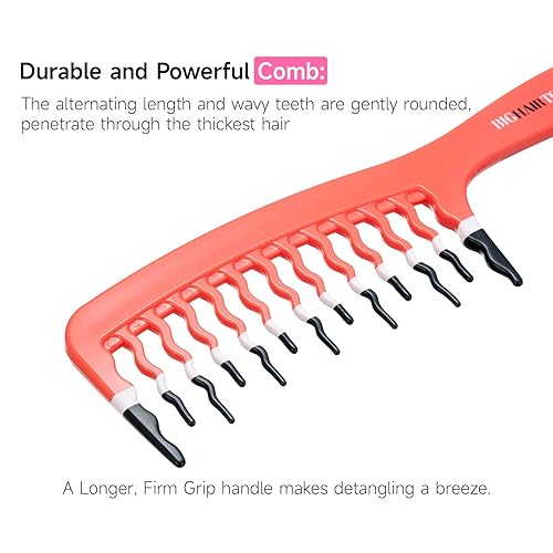 Miniatura 3 de Big Hair Tools - Peine de dientes anchos extra grande para cabello grueso, rizado, ondulado o largo, peine de ducha desenredante sin encrespamiento,