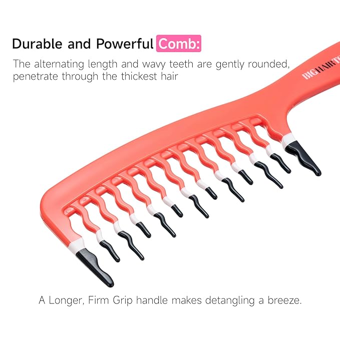 Peine grande de dientes anchos para cabello grueso y rizado miniatura 2