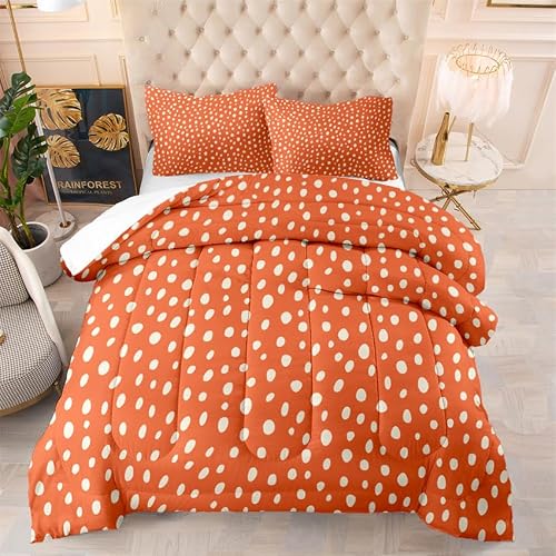 Coverless Duvet Single Orange White Circle Coverless Duvet Single Microfiber Quilted Bedspreads All Seasons Bedspread Breathable Comforter Soft Quilted Throw+2 Pillowcases(50x75cm) 140x200cm