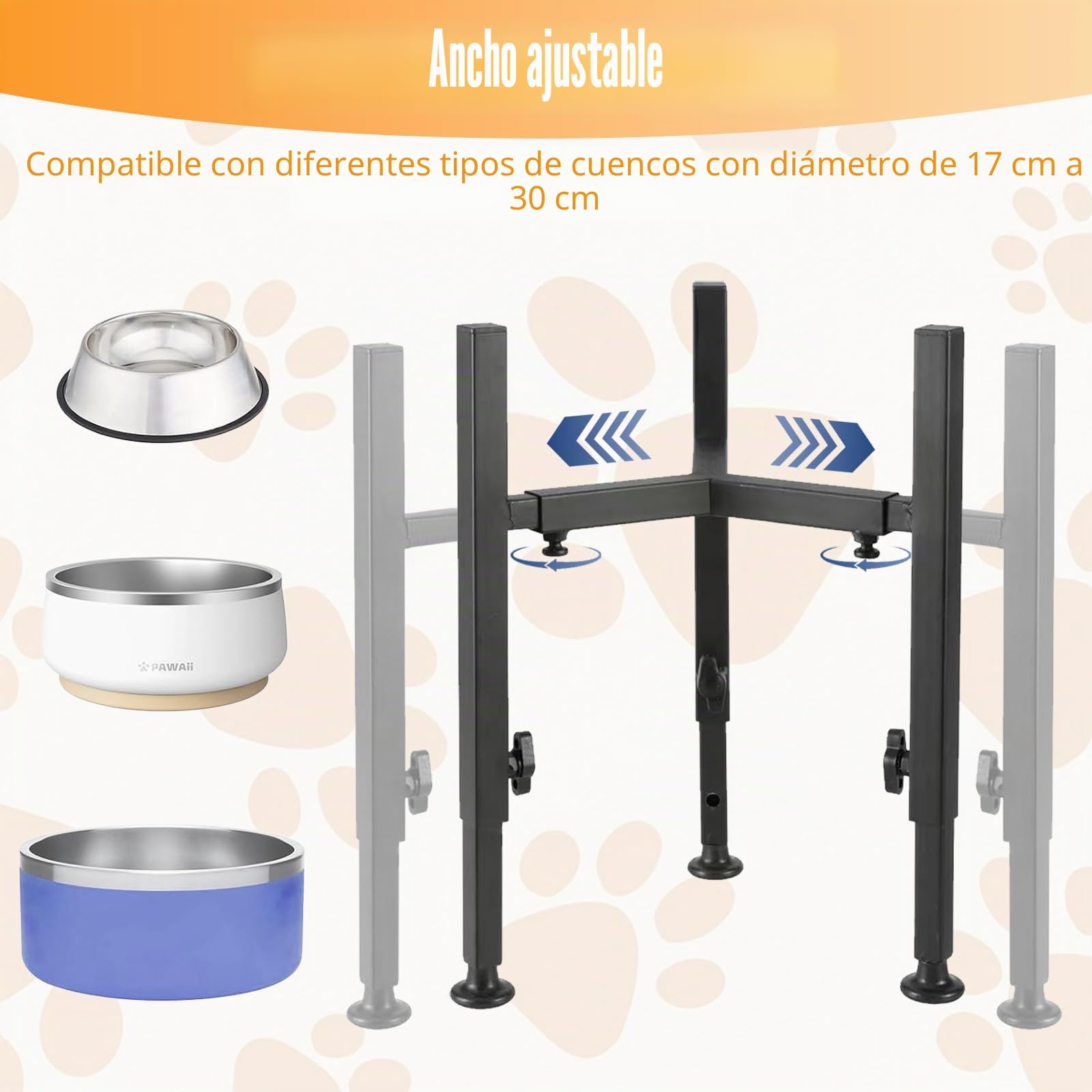 Comedero para perros elevado, 4 alturas ajustables, comedero para perros soporte, ancho ajustable 17-30 cm, cuenco de agua de metal, soporte para cuencos de perro para perros grandes, medianos
