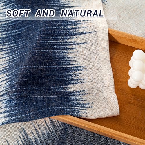 Image of MYSKY HOME Navy Blue Curtains 95 Inch Length 2 Panels Set, Soft Touch Semi Sheer Lines Printed Linen Look Curtains & Drapes, Soft Light Filtering Privacy Protect, 50 inchx95 inch, Navy Blue, 2 Pieces