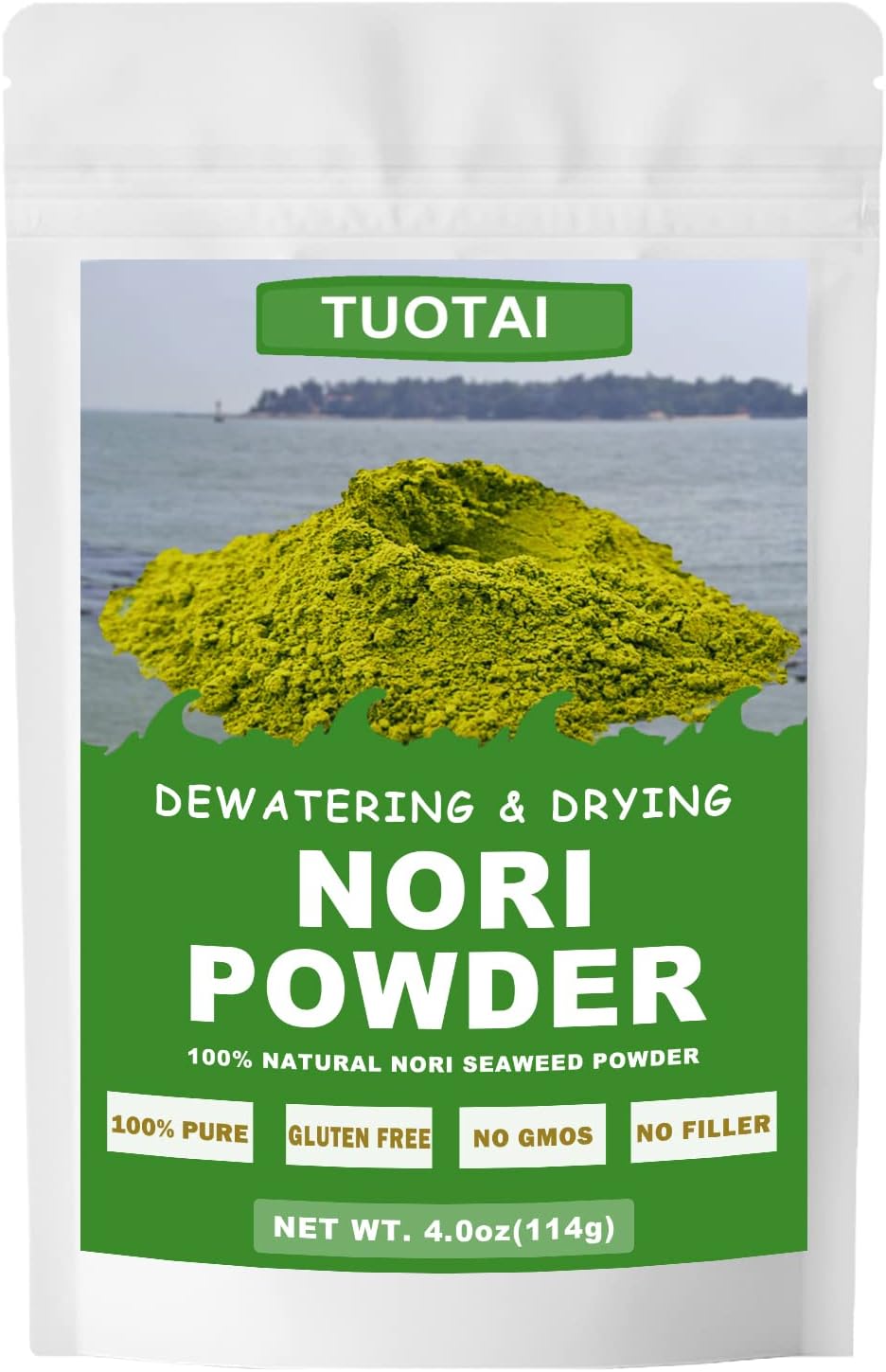Raw Nori Powder, Green Nori Seaweed Powder, 100% Pure Seaweed Powder, Vegan, No Additives, No Gmo