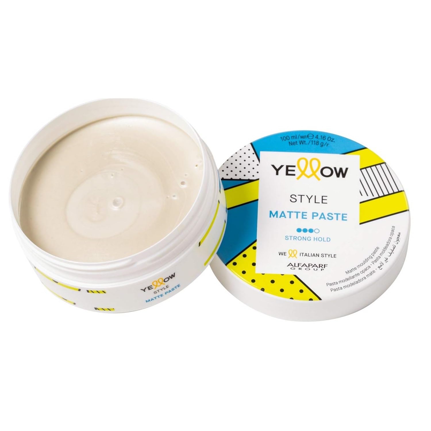 ALFAPARF MILANO - Yellow Style - Strong Hold Hair Paste - Matte Finish - Ideal for Sculpting or Tousled Looks - Long Lasting - Keeps Hair Soft and Hydrated - 4.16 oz.
