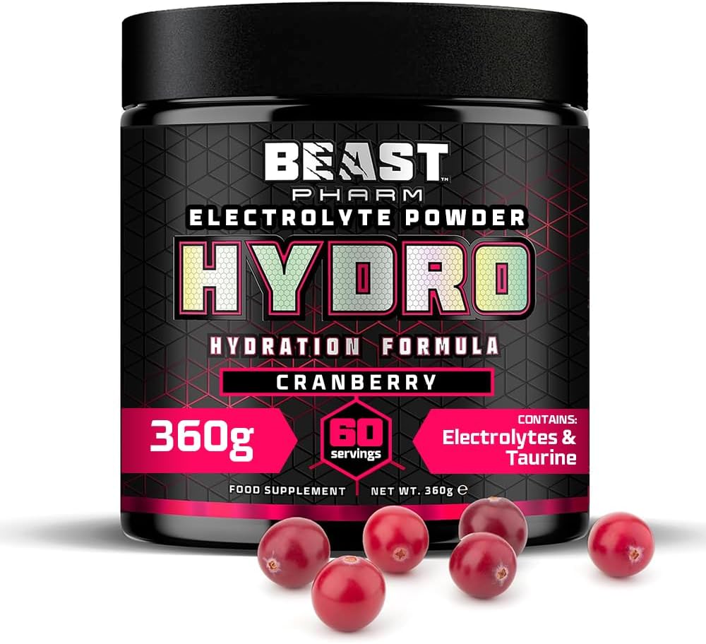 Beast Hydro Electrolytes Powder - 60 Servings Keto Hydration Drinks with Potassium Supplement - 360g, Cranberry