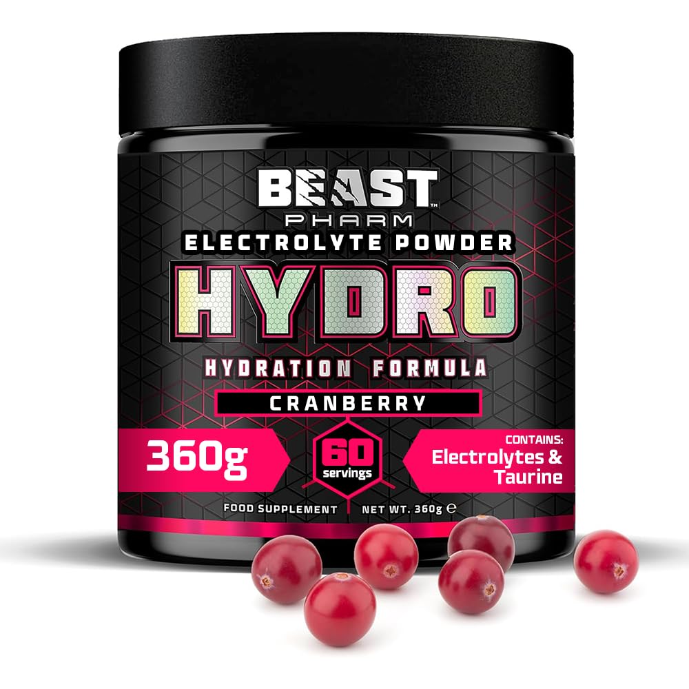 Beast Hydro Electrolytes Powder - 60 Servings Keto Hydration Drinks with Potassium Supplement - 360g, Cranberry
