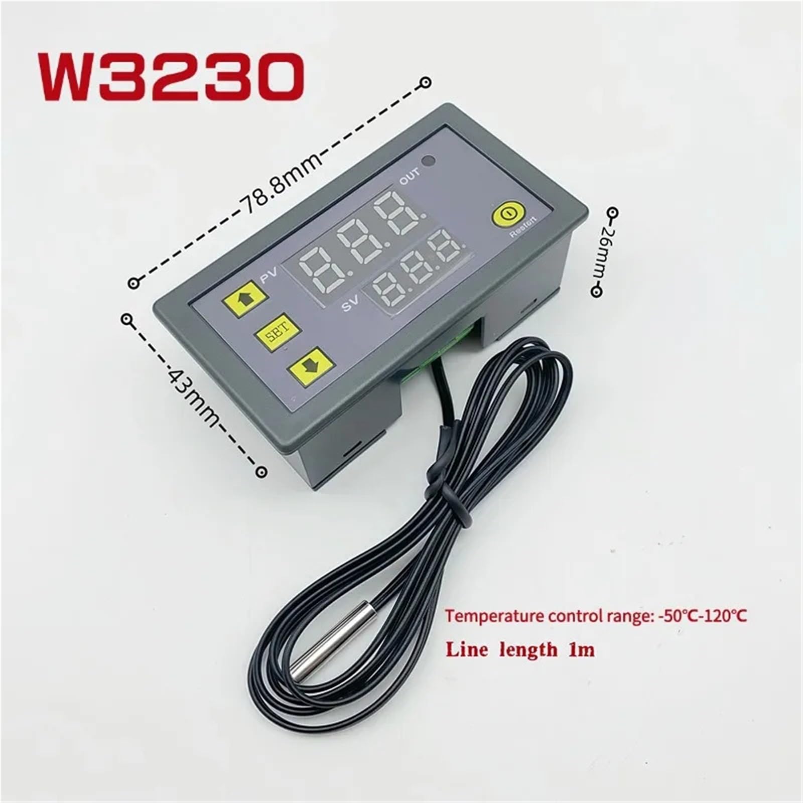 Termostato digital W3230 con control de temperatura, pantalla LED, 12 V, 24 V CA, 110-220 V, 20 A, con sonda de línea y control de calor/refrigeración.(AC110-220V)