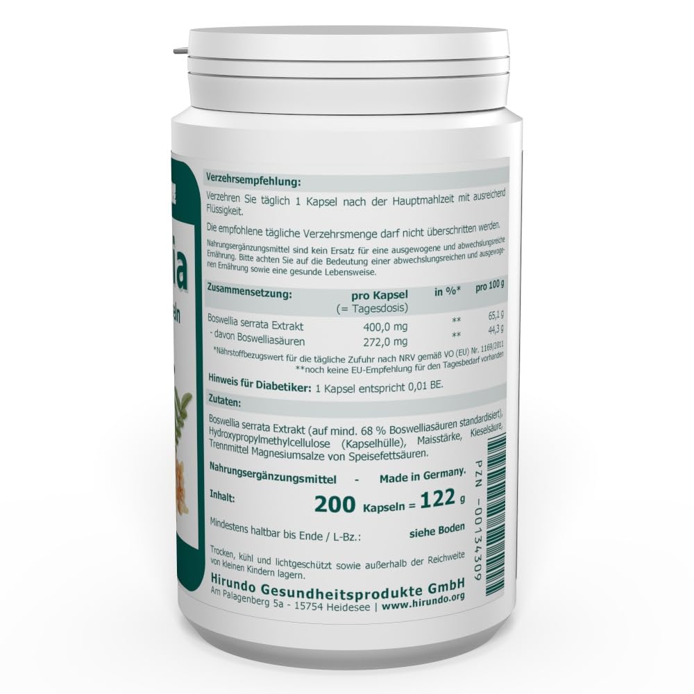 Boswellia serrata Weihrauch 400 mg Extrakt vegan Kapseln 200 Stk.