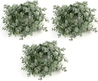 Factory Direct Craft Set of 3 Weatherproof Artificial Seeded Eucalyptus Candle Rings for Christmas Home Decor and Everyday Displays