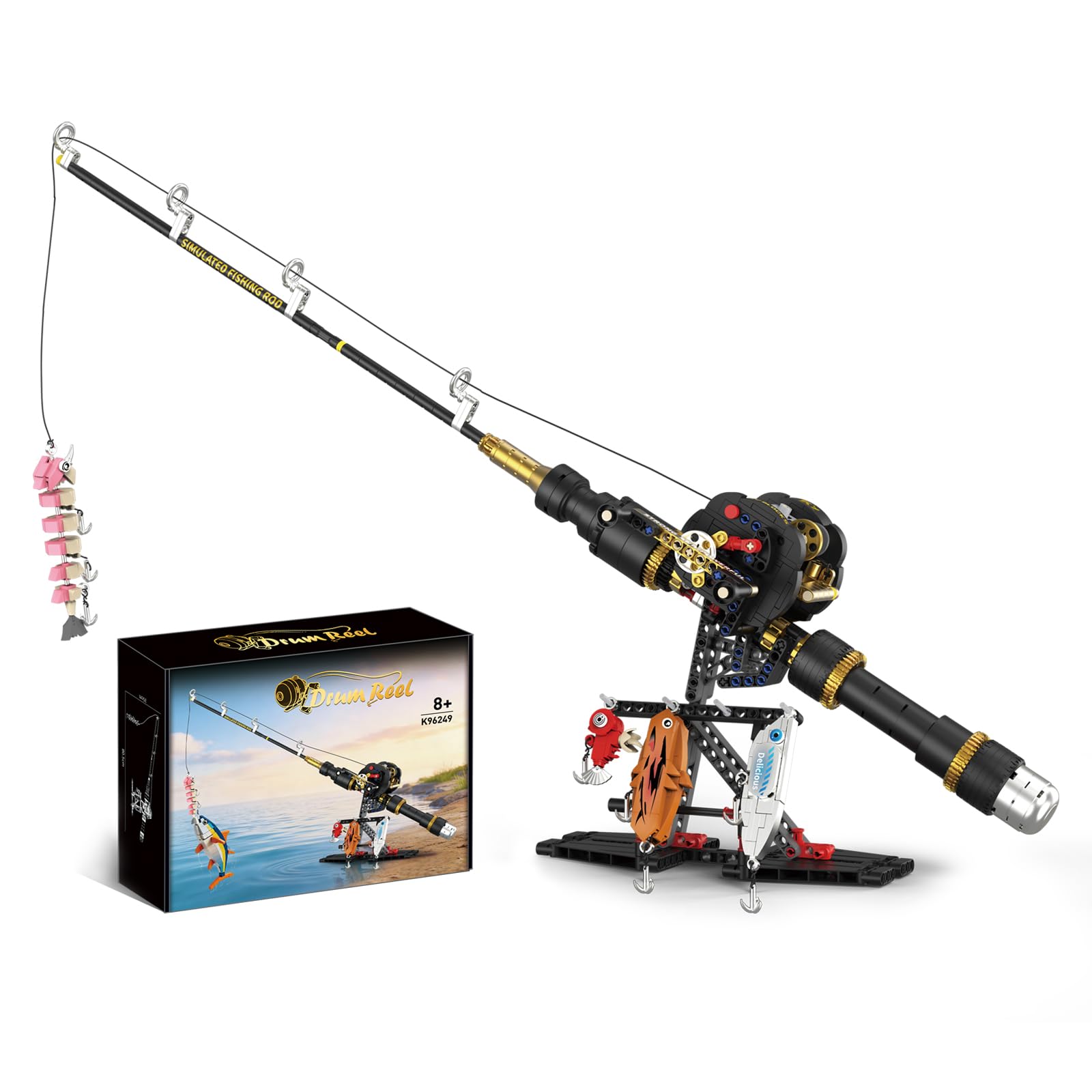 STEM Toy Building Block Drum Reel Fishing Rod Set