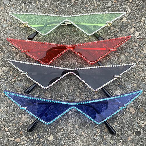 Fashion Diamond Cat Eye Sunglasses for Women Rimless Rhinestone Sun Glasses Oversized Triangle Vintage bling Eyewear (black)4