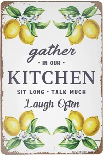 rayprint Fruit Metal Tin Sign Gather in Our Kitchen Sit Long Talk Much Laugh Often Retro Poster Poster Backyard Home Kitchen Bar Coffee Shop 12x16 Inch