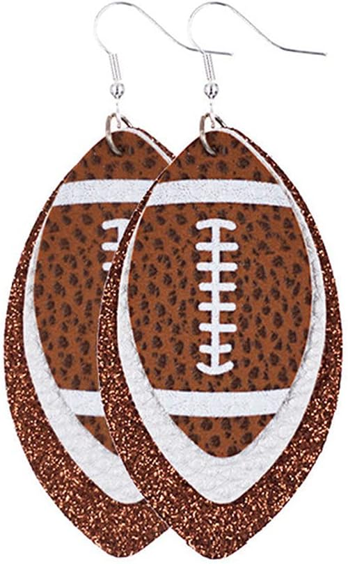 Glitter Faux Leather Football Drop Dangle Earrings for Women Gift Accessories Football Jewelry for Moms