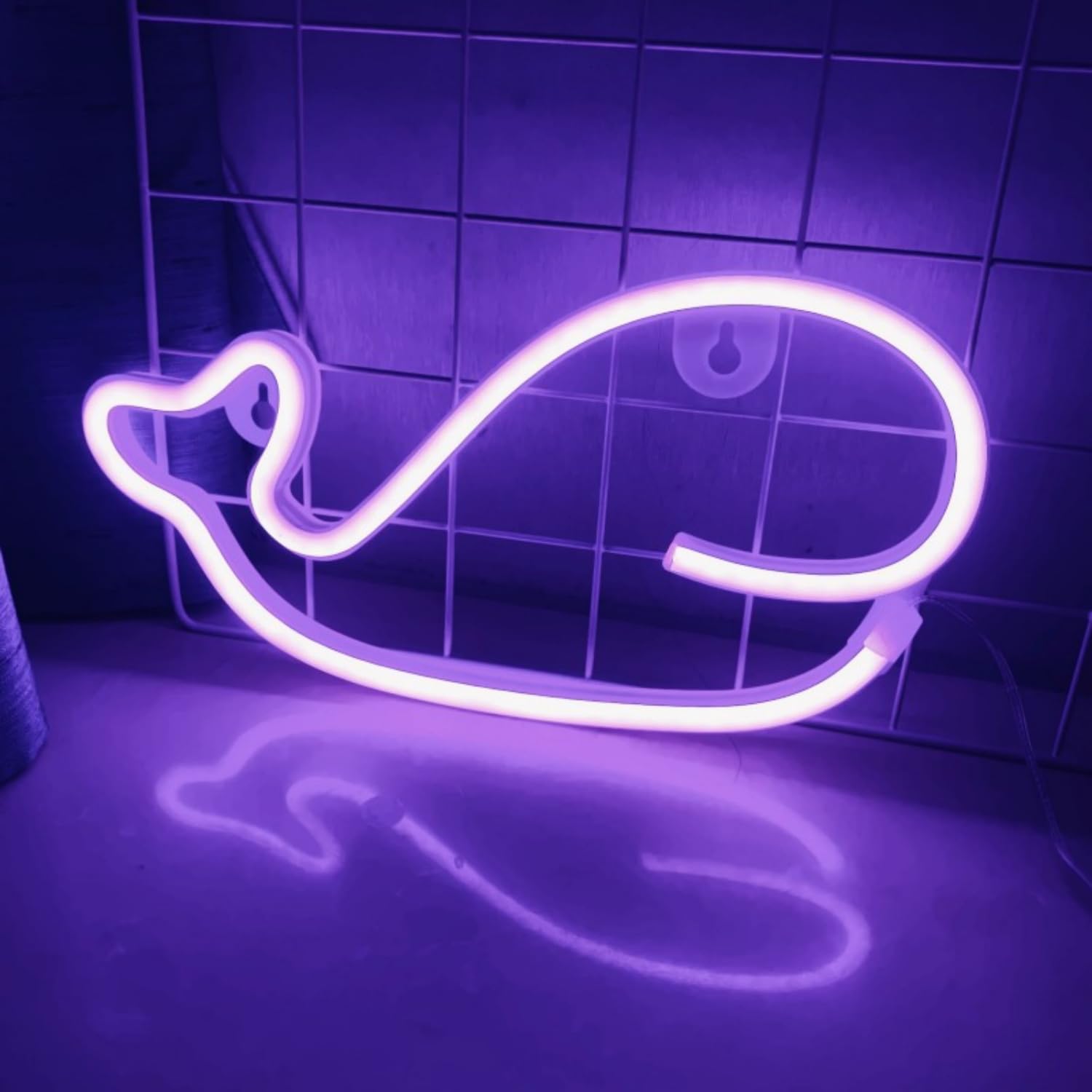 LED Neon Signs Assortment - Strawberry, Cat Paw, Coffee Cup, Whale Shapes, Indoor Outdoor Decor for Party, Christmas Valentine's Day Bedroom Ambience(Purple Whale)