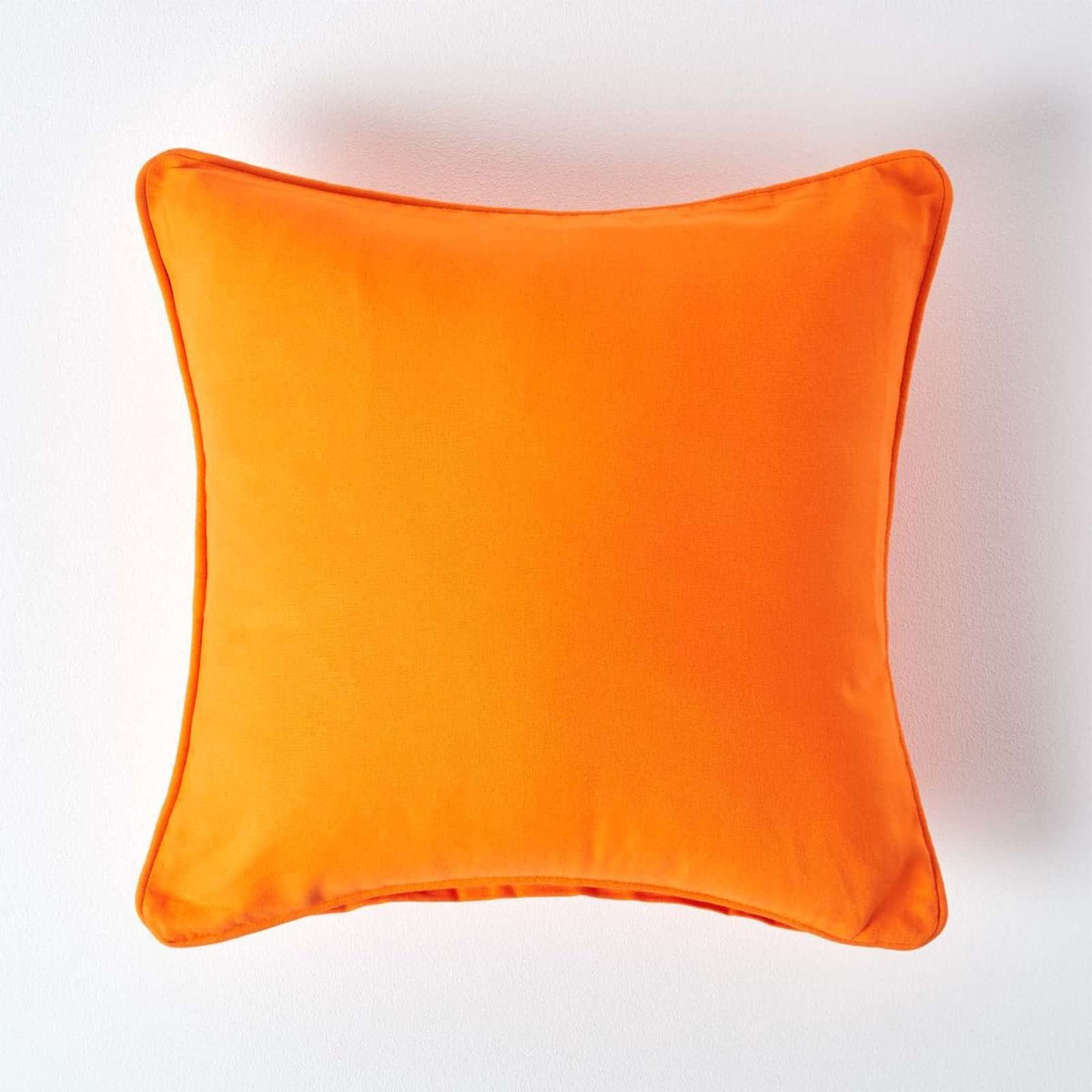 HOMESCAPES - 100% Cotton Plain Orange Cushion Cover- 45 x 45 cm Square - 18 x 18 Inches - Solid Flame Orange Sofa Cushion Pillow Cover - Washable
