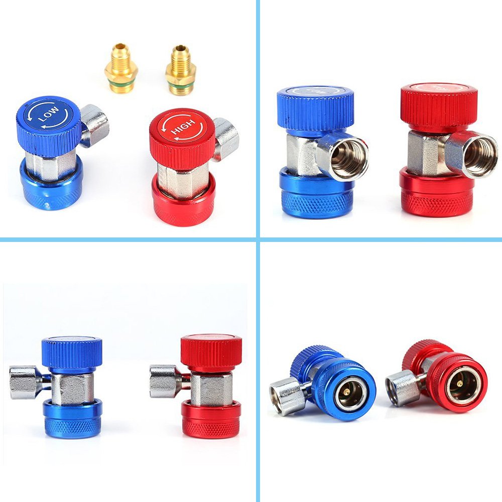 Youngine Adaptateur de raccord Rapide R134A Ajustable, raccords, kit de Conversion de Tuyau de jauge de collecteur de climatiseur Haut/Bas, 1/4 "SAE HVAC