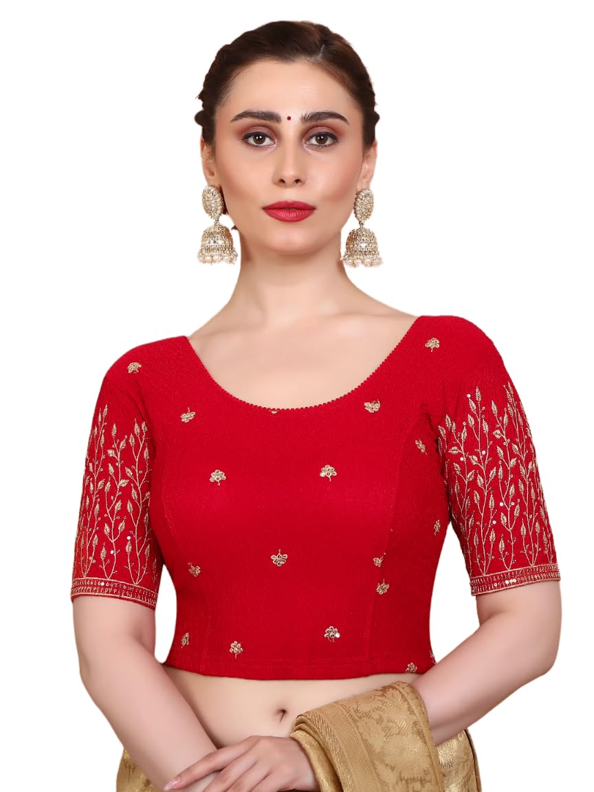 Salwar Studio Lycra Strechable Non Padded Embroidered Readymade Saree Blouse-image-48