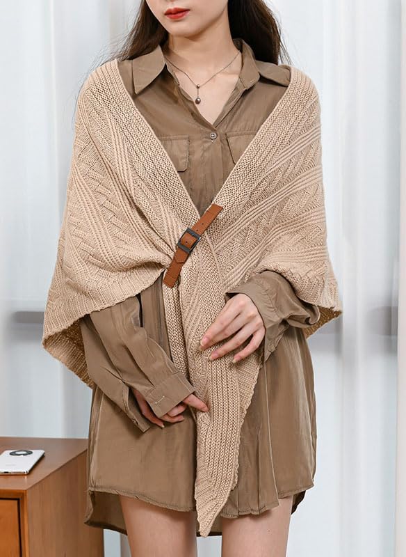 Women's Crocheted Shawl Wrap Soft Jacquard Knitted Cardigan Poncho Sweater Coat Warm Scarf Shawl Cape Solid Color 20254