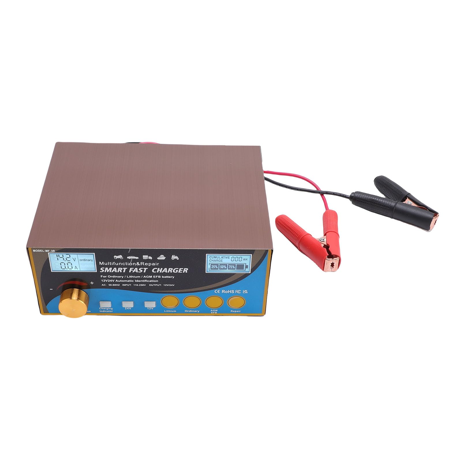 Eujgoov Caricabatteria per Auto 400W 12V 24V Mantenitore Caricabatterie Intelligente per Auto Camion Moto ATV Barche con Indicatori LED Protezione Automatica da Sovraccarico (Spina europea)