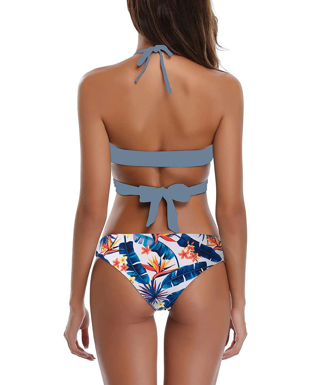 SHEKINI Mujer Halter Bikini de Dos Piezas Ajustable Bikini Top Front Cruzar Bandage Retro Impresión Cintura Baja Bikini Bottom Traje de baño de Dos Piezas — view 2