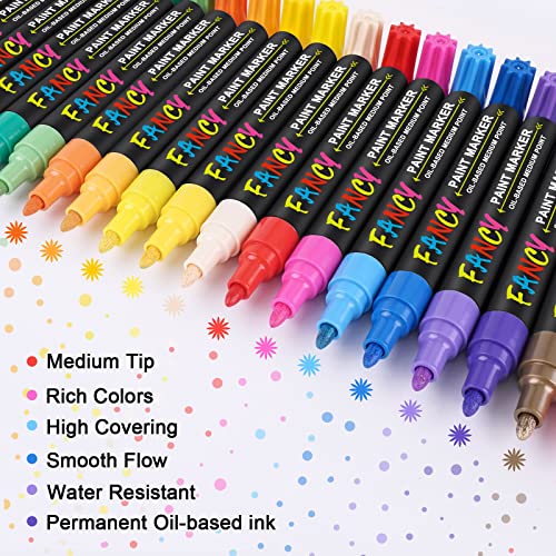 Ivsun Paint Pens Paint Markers, 20 Colors Oil-Based Waterproof Paint Marker Pen Set, Never Fade Quick Dry And Permanent, Works On Rocks Painting, Wood, Fabric, Plastic, Canvas, Glass, Mugs, Diy Craft #TOP3