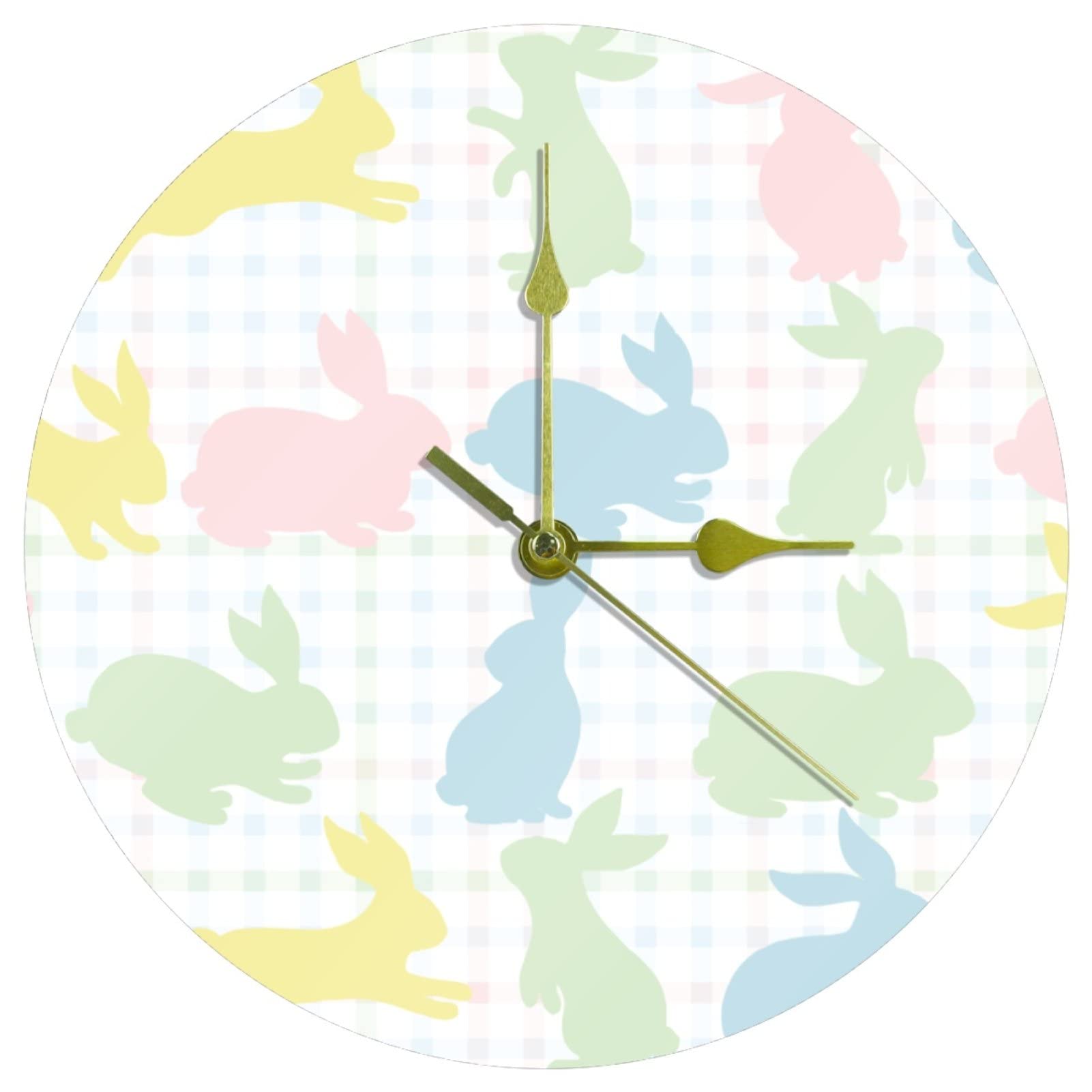 Horloge murale sans tic-tac motif lapin de Pâques 24 cm acrylique pour chambre