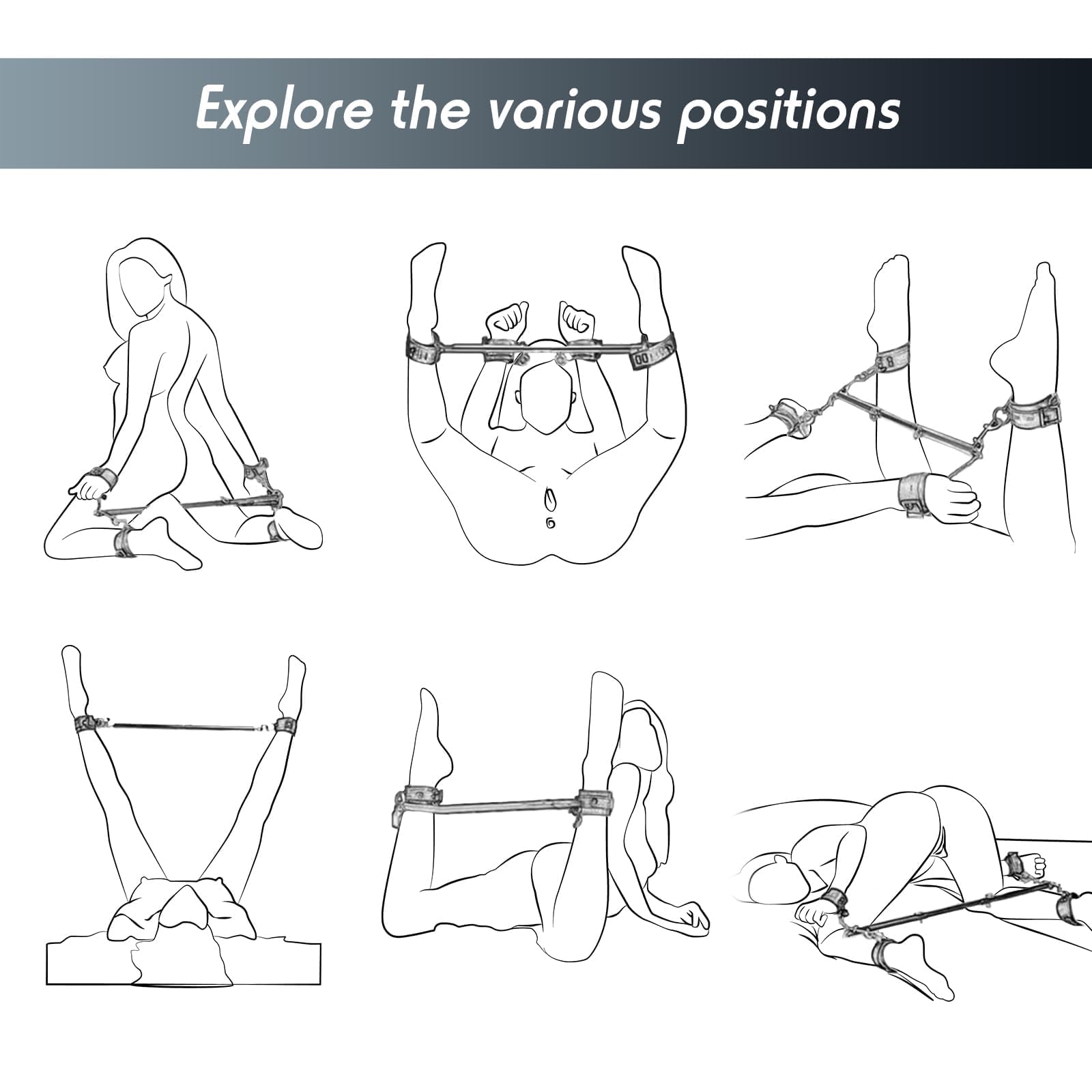 Barra separadora para bondage,kit de ataduras BDSM, juguetes sexuales para parejas,juguete sexual para adultos con 4 esposas ajustables, látigo y venda para los ojos,equipo y accesorios bondage(negro)