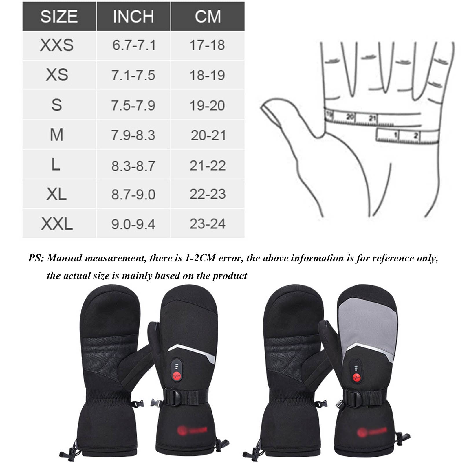 Verwarmde skiwanten voor dames en heren, oplaadbare handschoenen met 3 warmtestanden, elektrische handwarmer voor wintersport, skiën, skaten, sneeuw, werk, wandelen, kamperen